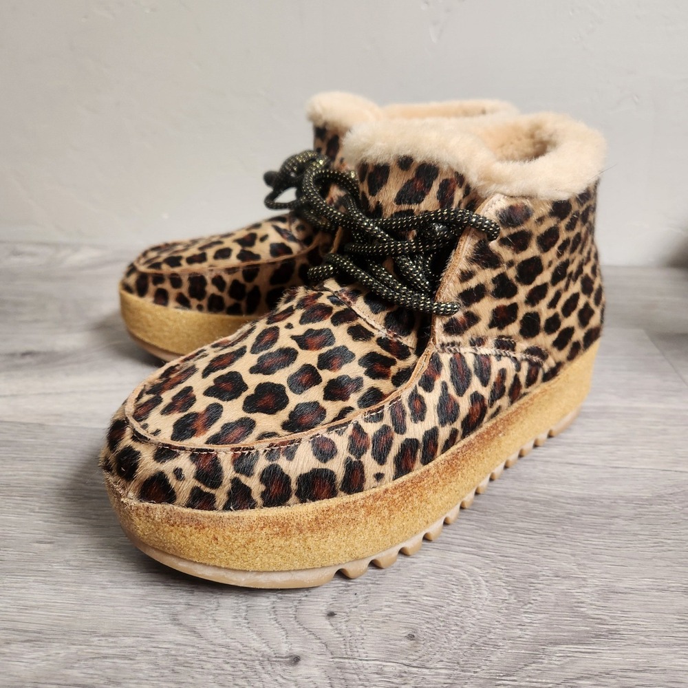 Montelliana Leopard Print Calf Hair Shearling Lined Platform Ankle Boots Size 38